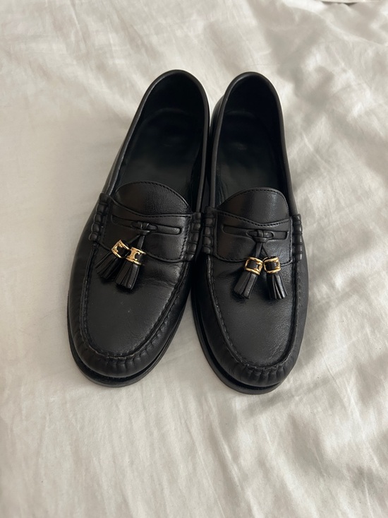 Celine Shoes - Celine Black Leather Tassel Loafers with Gold Hardware 38